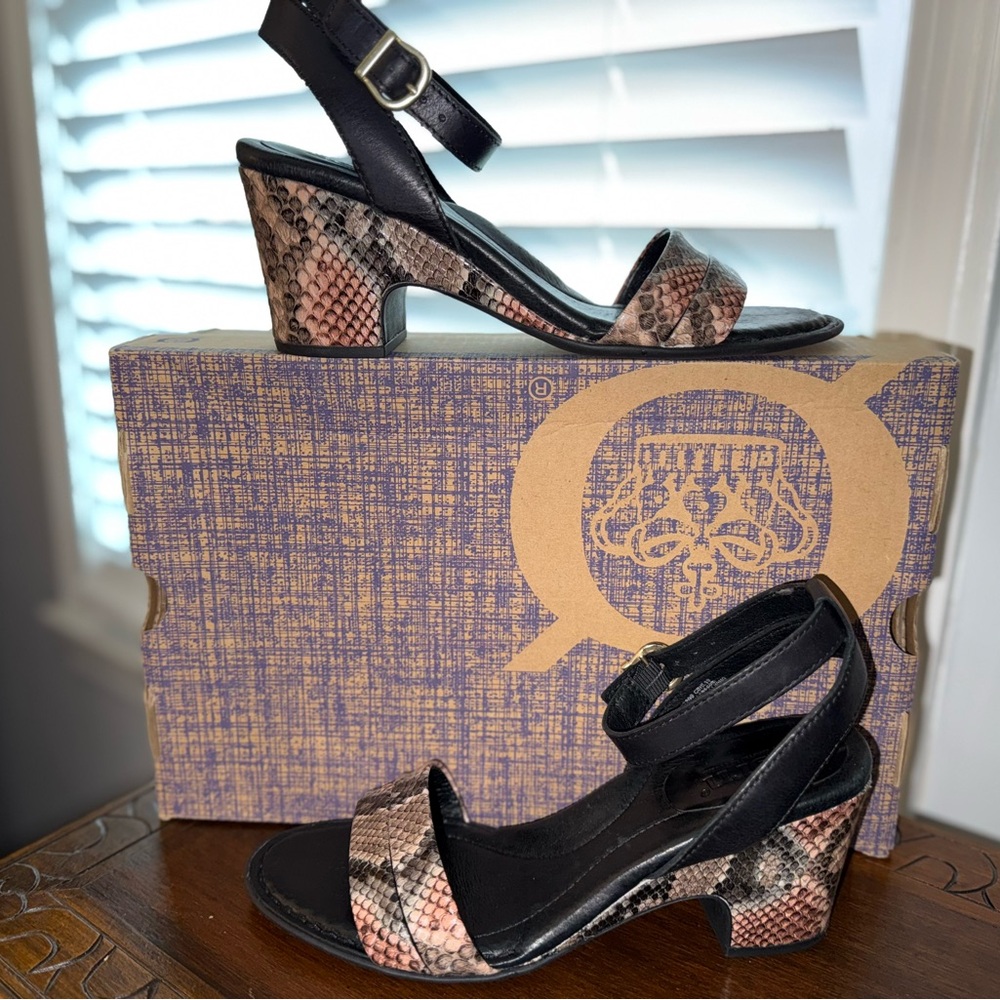 Born Frilli Black Snake Print - Size 7 - with Ankle Strap